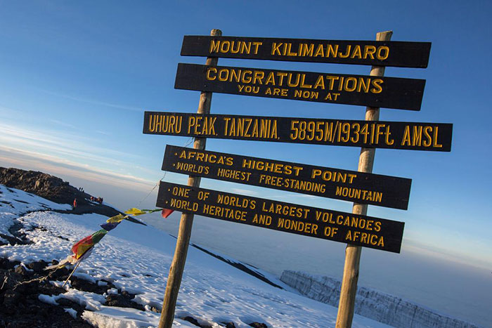Signpost at the top of Mount Kilimanjaro