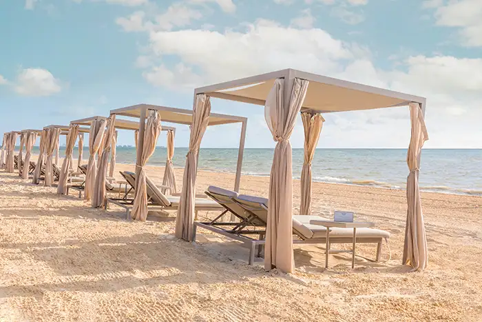 Beach cabanas at Moon Palace