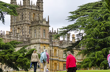 Tourists outside a European castle