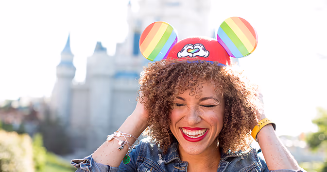 Woman with Pride Mickey Ears at Disney World