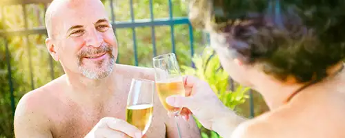 A couple toasting champagne