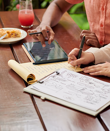 Collaborating over lunch at a resort