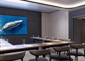 The meeting space aboard a Ritz Carlton Yacht