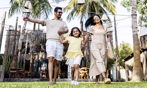 A family galavants through a resort