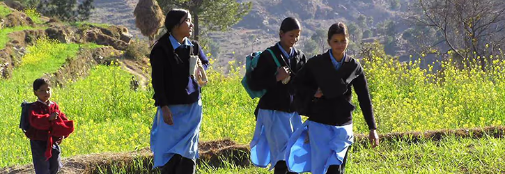 Group of school girls walking in India